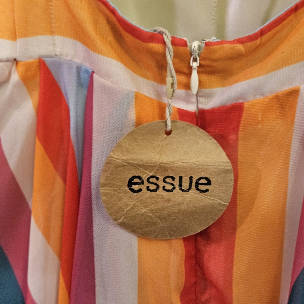 ESSUE Red/Orange Multi-Color Striped Deep Plunge Strappy Mini Dress,Large,NWT - Picture 16 of 16